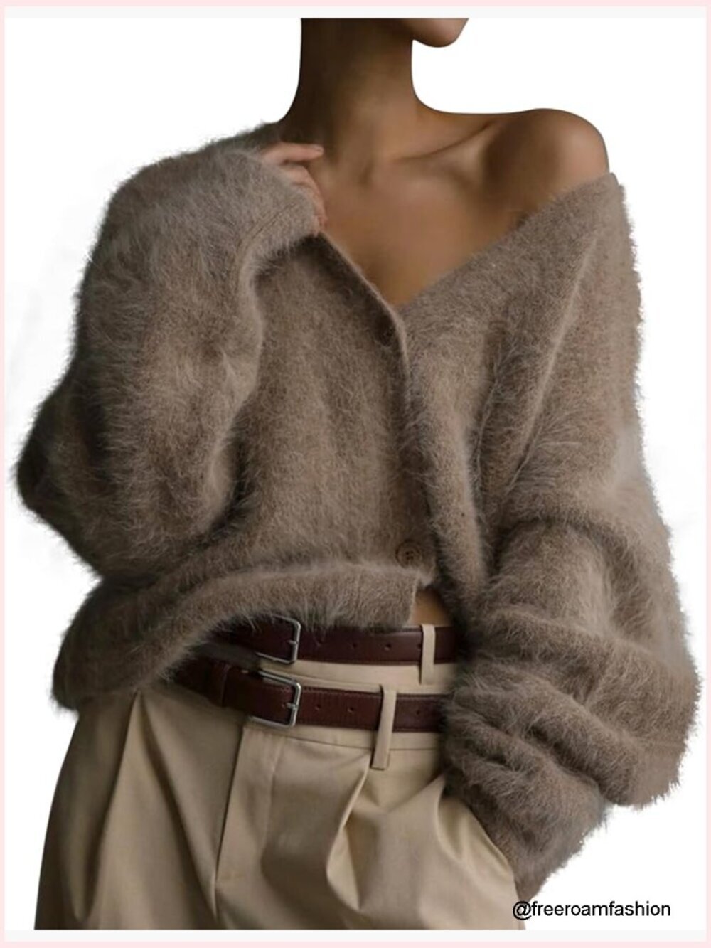 Fuzzy V-Neck Cardigan Sweater Long Sleeve Button Down Drop Shoulder Slouchy